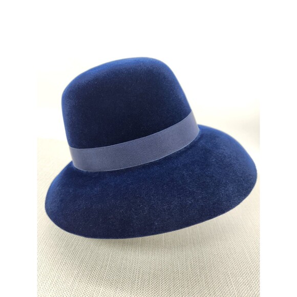 Borsalino Vintage Hat 22 1/2 Blue Felt Made In Italy Women Rare